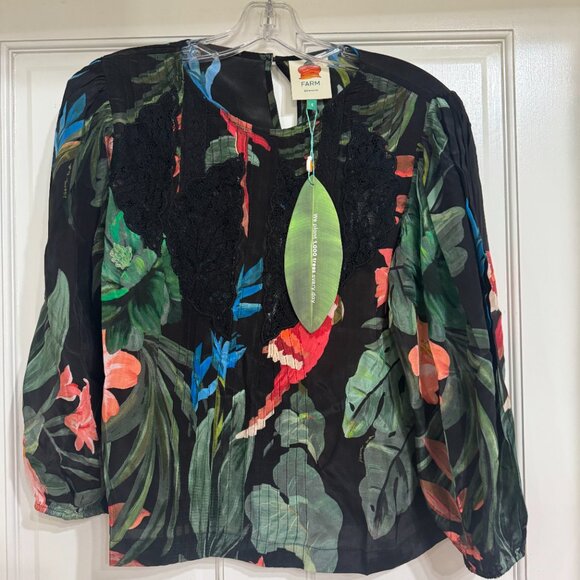 NWT $198 Midnight Macaw Fiesta Black Blouse MIDNIGHT MACAW FIESTA BLACK Size: S - Picture 7 of 7